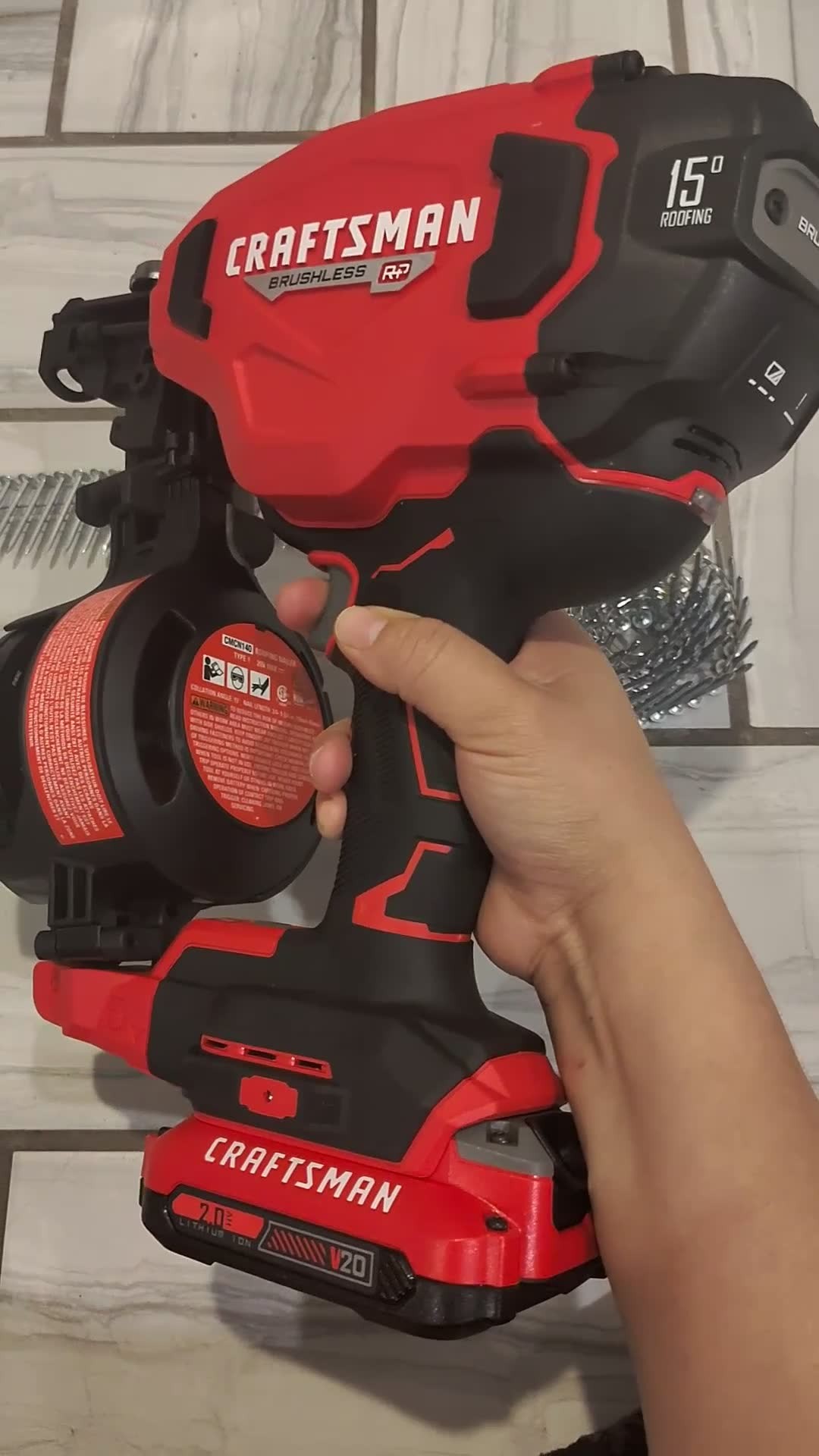 CRAFTSMAN V20* BRUSHLESS RP™ Cordless 15º Roofing Nailer (Tool Only)