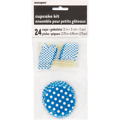 Unique Royal Blue Polka Dots Cupcake Kit for 24
