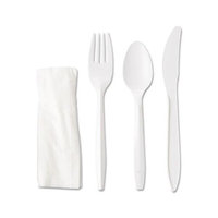 GEN Wrapped Cutlery Kit, Fork/Knife/Spoon/Napkin, White, 250/Carton
