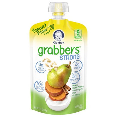 Gerber® Grabbers® Strong Squeezable Puree | Pear & Sweet Potato, Greek Yogurt, Oats, Cinnamon