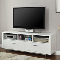 Low TV Console w/ Metal Base in White Finish by Coaster Furniture