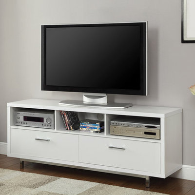 Low TV Console w/ Metal Base in White Finish by Coaster Furniture