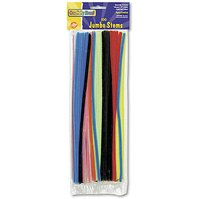 Chenille Kraft Jumbo Stems, 12 x 6mm, Metal Wire, Polyester, Assorted, 100/Pack