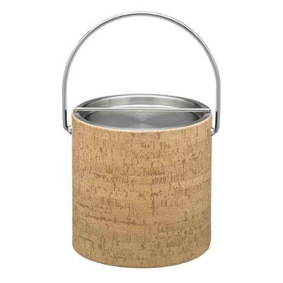 Natural Cork 3qt Ice Bucket with Metal Bar Cover
