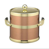 Copper & Brass 3qt Ice Bucket w/ Brass Lid & Wood Side Handles
