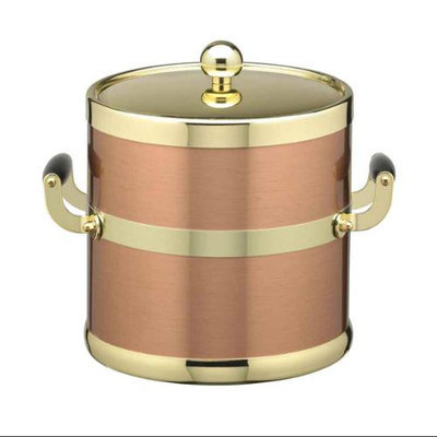 Copper & Brass 3qt Ice Bucket w/ Brass Lid & Wood Side Handles
