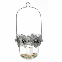 Teters Floral Products 7-inch x 13-inch Tin Flower and Glass Hanging Candle