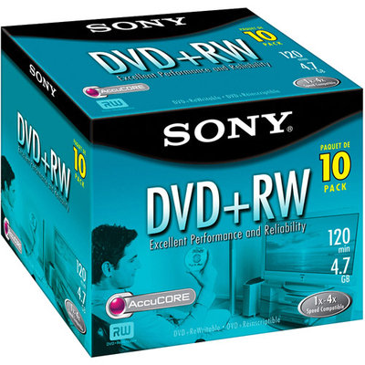 Sony DVD+RW 4.7GB Storage Media Disc, 10-Pack