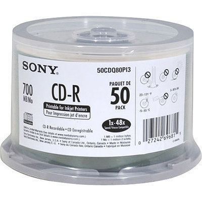 Sony 50CDQ80PI3 CD-R 48x 700MB Recordable Discs - 50-Pack