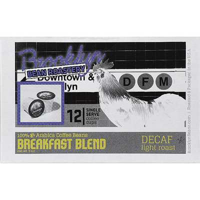 Brooklyn Bean Roastery Breakfast Blend Light Roast Single Serve Decaf Coffee, 12 count, 5 oz, (Pack of 6)