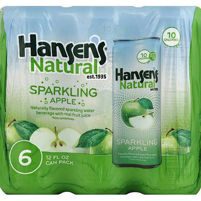 Hansen's Naturals Apple Sparkling Water Beverage, 12 oz, 6 count, (Pack of 4)