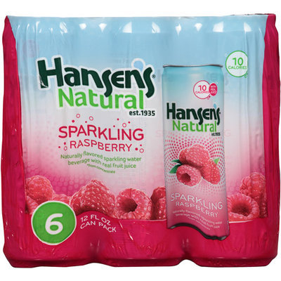 Hansen's Naturals Raspberry Sparkling Water Beverage, 12 oz, 6 count, (Pack of 4)