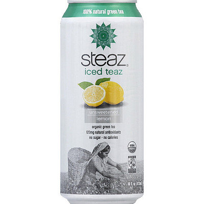 Steaz Iced Teaz Unsweetened Lemon Organic Green Tea, 16 fl oz, (Pack of 12)