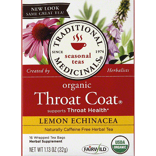 Traditional Medicinals Seasonal Throat Coat Lemon Echinacea Tea Herbal Supplement, 16 count, 1.13 oz, (Pack of 6)