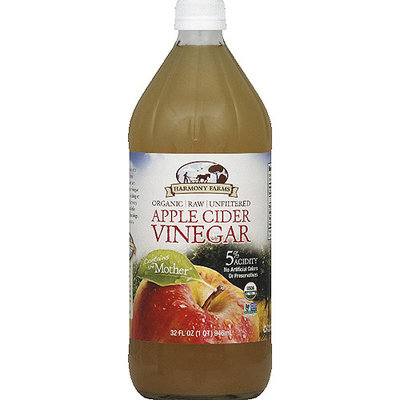 Harmony Farms Organic, Raw, Unfiltered Apple Cider Vinegar, 32 fl oz, (Pack of 12)