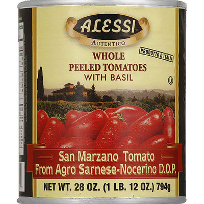 Alessi Whole Peeled Tomatoes with Basil, 28 oz, (Pack of 12)