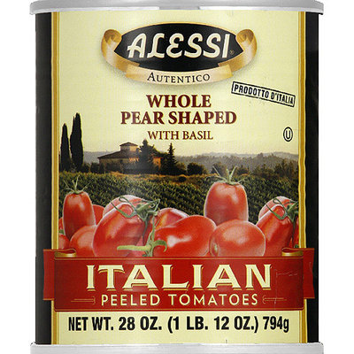 Alessi Whole Pear Shaped Italian Peeled Tomatoes with Basil, 28 oz, (Pack of 12)