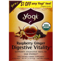 Yogi Tea's Yogi Organic Raspberry Ginger Digestive Vitality Herbal Supplement Tea
