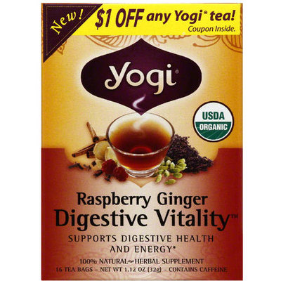 Yogi Tea's Yogi Organic Raspberry Ginger Digestive Vitality Herbal Supplement Tea