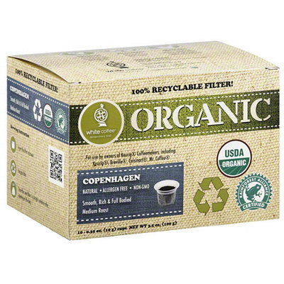 White Coffee Organic Copenhagen Medium Roast Coffee, 0.35 oz, 10 count (Pack of 4)