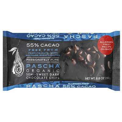 Pascha Organic 55% Cacao Semi-Sweet Dark Chocolate Chips, 8.8 oz, (Pack of 6)