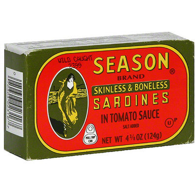 Seasons Sardines Skinless Boneless in Tomato Sauce, 4.375 oz. (Pack of 12)