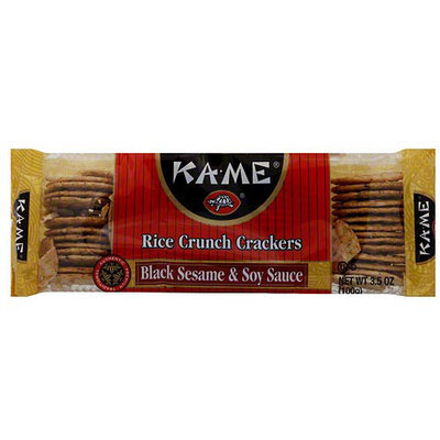 Kame Ka-Me Black Sesame & Soy Sauce Rice Crackers, 3.5 oz (Pack of 12)