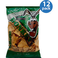 Donkey Chips Unsalted Authentic Tortilla Chips, 14 oz, (Pack of 12)