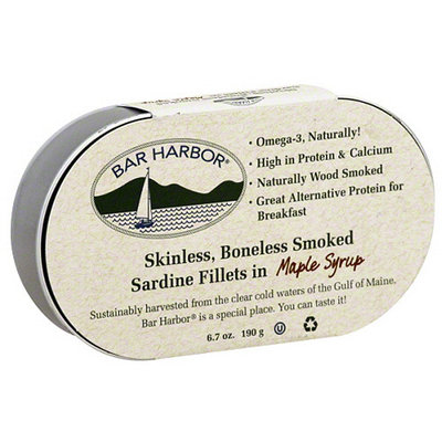 Bar Harbor Skinless Boneless Smoked Sardine Fillets in Maple Syrup, 6.7 oz, (Pack of 12)