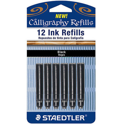 Staedtler 373276 Calligraphy Pen Ink Refills 12-Pkg-Black