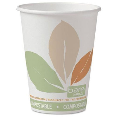 SOLO Cup Company Bare PLA Paper Hot Cups, 12oz, White w/Leaf Design, 50/Bag, 20 Bags/Carton