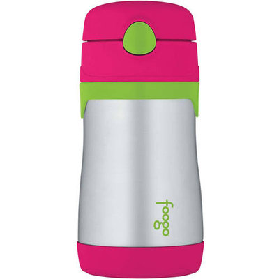 Babies R Us Thermos Foogo 290 ml Stainless Steel Straw Bottle - Watermelon with Green Accents