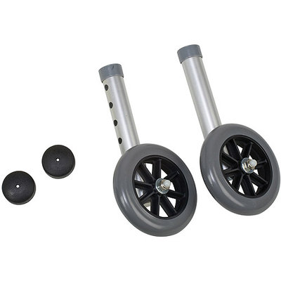 Mabis Silver Walker Wheels with Glide Cap Kits (Pack of 2)