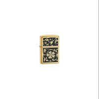 Zippo Brushed Brass Gold Floral Flush Emblem Lighter