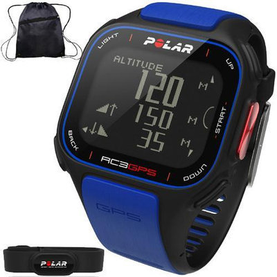 Polar - RC3 GPS Heart Rate Monitor Watch with Cinch Bag - Blue