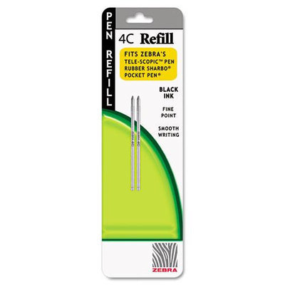 Zebra Refill for 4C Pocket Pen, Fine, Black Ink, 2/pack