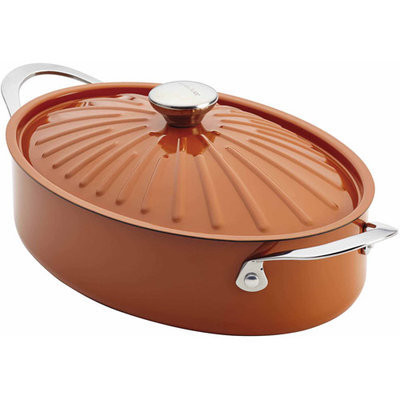 Rachael Ray 16287 Cucina Oven-To-Table Hard Enamel Nonstick 5-Quart Covered Oval Sauteuse Pumpkin Orange