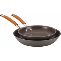 Rachael Ray Cucina Hard-Anodized Nonstick Twin Pack Skillet Set, Gray with Pumpkin Orange Handles