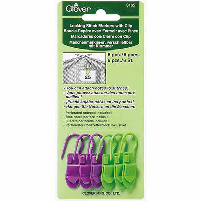 Clover Locking Stitch Markers with Clip, 6pk