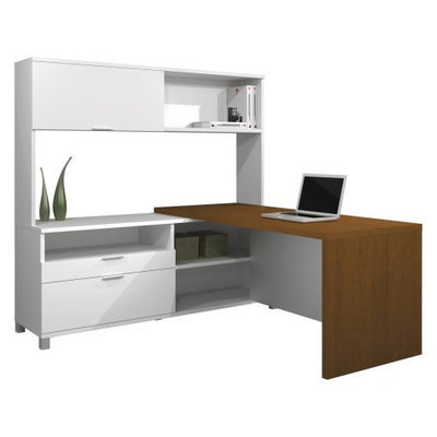 Bestar Pro-Linea L-Shaped with Hutch Kit Cognac Cherry