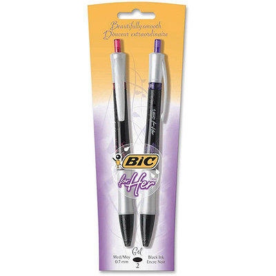 BIC For Her Pen, 0.7mm, Medium, Black Ink, 2/Pk