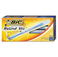 BIC - Round Stic Ballpoint Stick Pen Blue Ink, Fine - Dozen