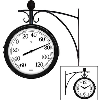 Springfield Double Sided Hanging Wall Clock and Thermometer