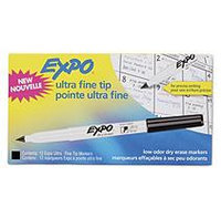 Expo Low Odor Dry-Erase Markers, Ultra Fine, Black, Dozen