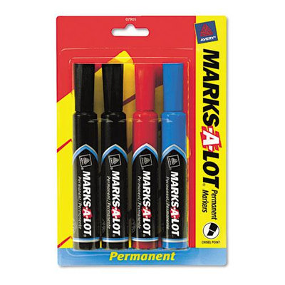 Avery MARKS-A-LOT Permanent Markers, Chisel Tip, Assorted, 4/Set