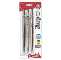 Pentel Sharp Mechanical Drafting Pencil, 0.7mm, Black Lead, Assorted Barrel Colors, 3pk.