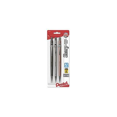 Pentel Sharp Mechanical Drafting Pencil, 0.7mm, Black Lead, Assorted Barrel Colors, 3pk.