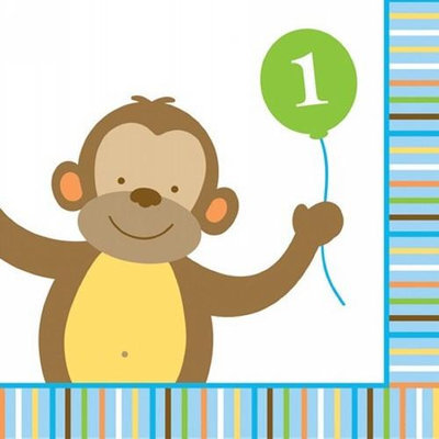 Baby Animals 1st Birthday Boy Beverage Napkins (16-pack)