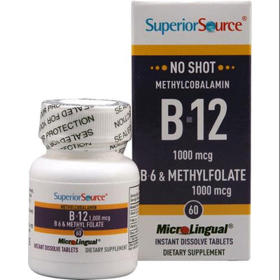 Superior Source No Shot Methylcobalamin B12 with B6 & Methylfolate - 1000 mcg - 60 MicroLingual Tablets