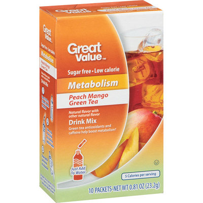 Great Value Metabolism Peach Mango Green Tea Drink Mix, 10ct